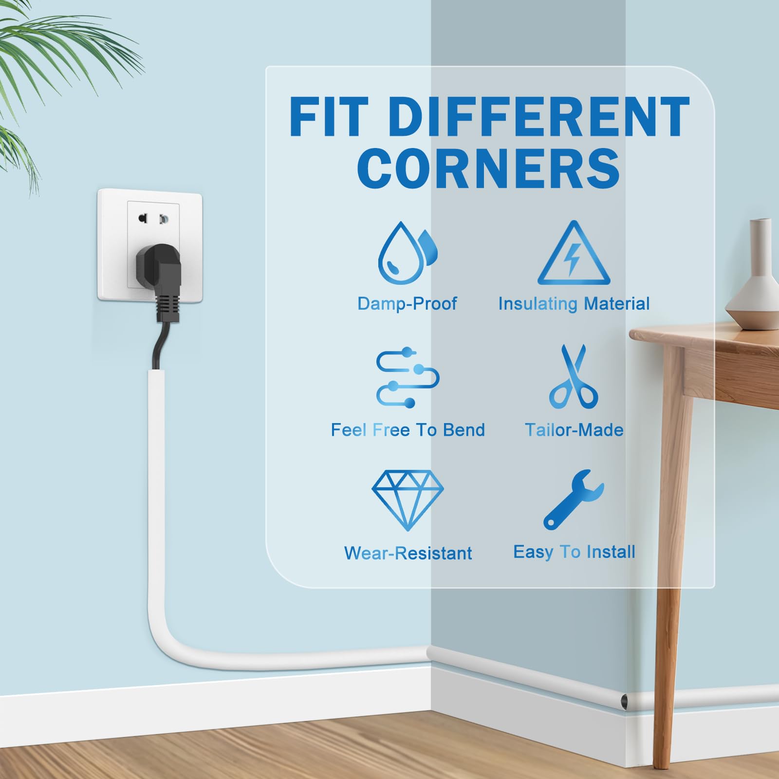 Uomtfai Wall Cord Hider 118 Inch   Self Adhesive Wire Cover Raceway For Walls, Flexible Pvc Cable Concealer For Home And Office,